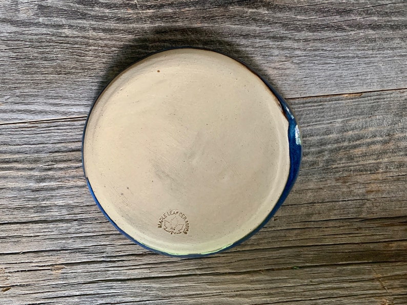 Ceramic Wheel Thrown Spoon Rest Handmade Pottery with Layering of Blue Glazes Swirl Center Perfect Utensil Dish