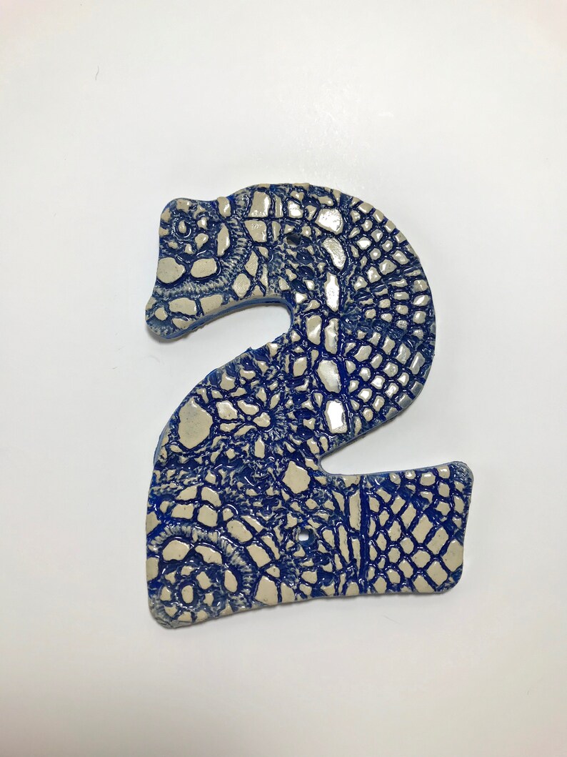 Handmade Ceramic House Address Numbers Two Doily Impression Stoneware Tiles with Nail Holes in Various Glaze Colors Maple Leaf Ceramics