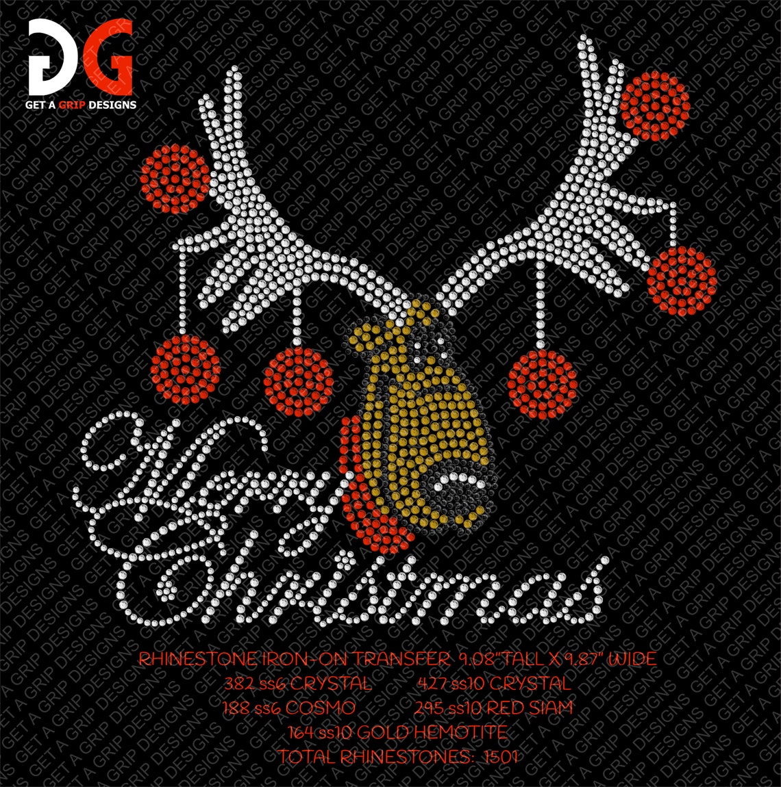 Merry Christmas Reindeer Rhinestone Iron On Transfer Etsy