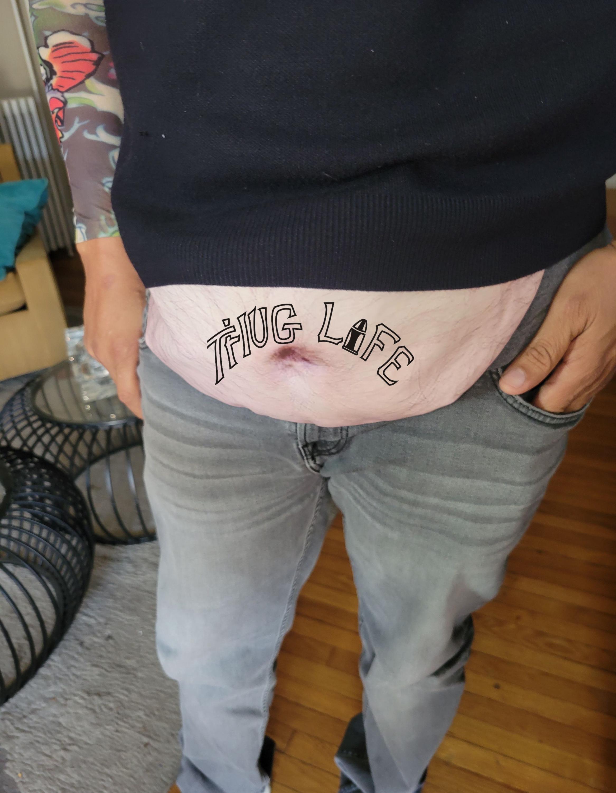 Fat hairy belly fanny pack sale