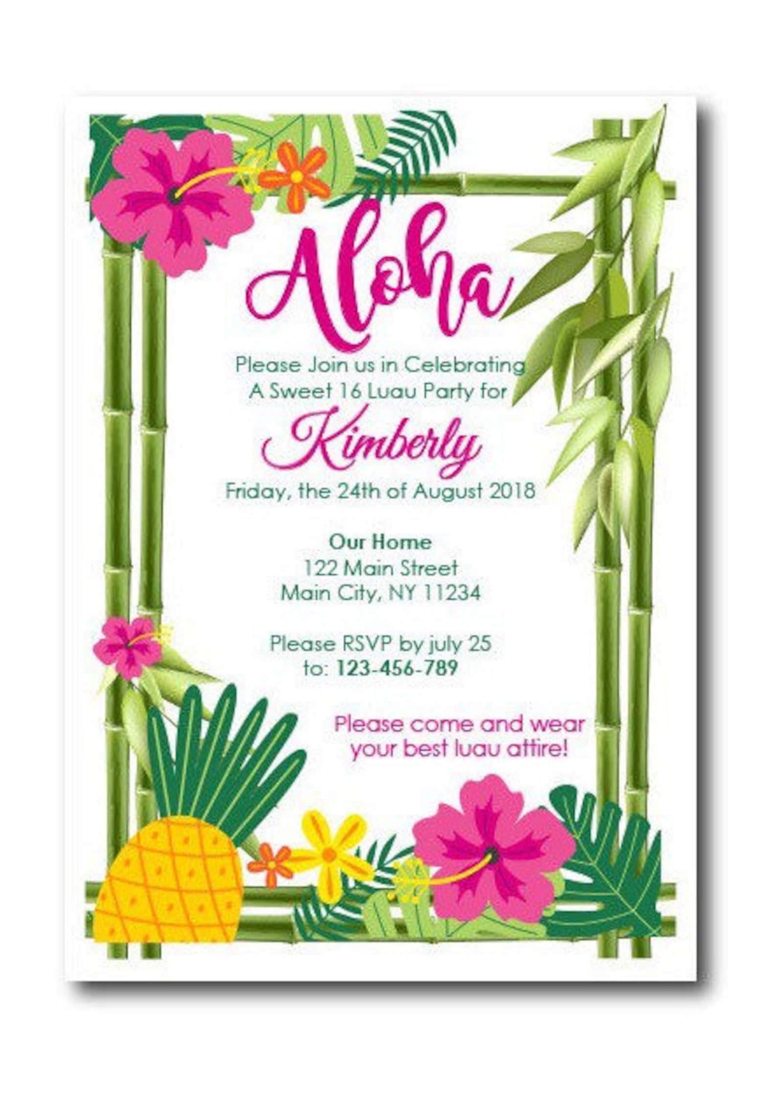 Sweet 16 Luau Party Invitation Aloha Teen Invitations for Etsy