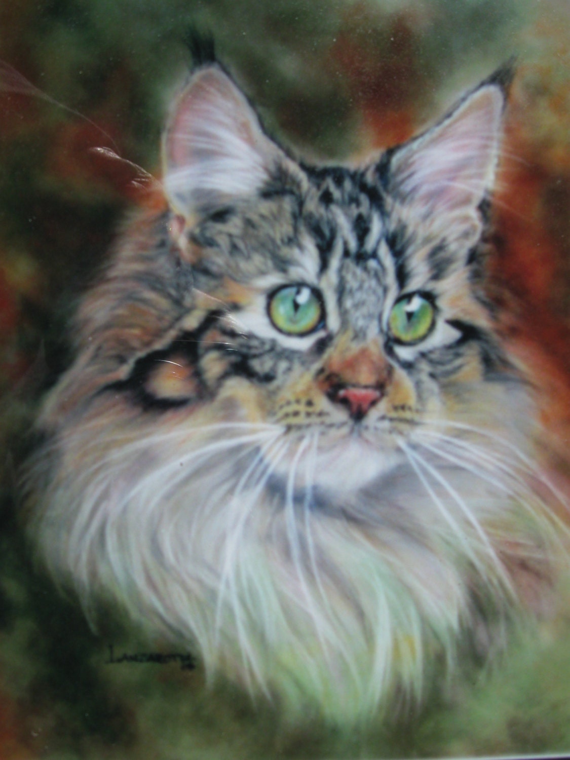Maine Coon Cat Pastel Portrait Silver Tabby Maine Coon Etsy