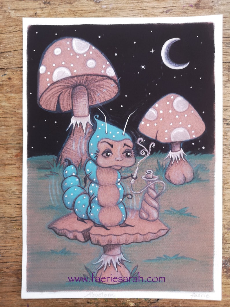 Alice In Wonderland Archival Print White Rabbit A5 Art Print Hookah Smoking Caterpillar Quirky Absolem Psychedelic Mushroom Giclee Art Collectibles Beyourbussiness Com