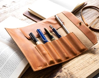 Rolling Pen Pouch, Leather Pen Roll, Pencil Roll, 5505