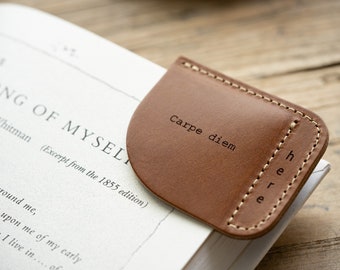 Personalized leather bookmark, Custom corner bookmark