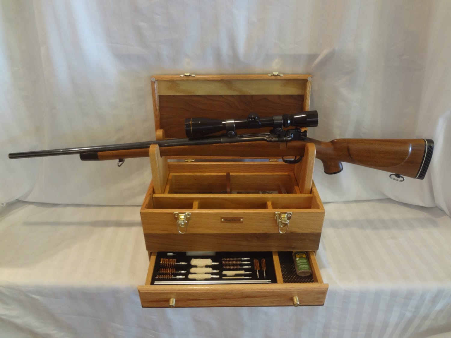 Oak and Walnut Wood Gun Cleaning Box SPECIAL ORDER 