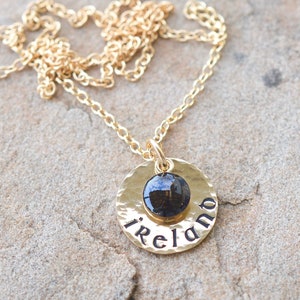 Hand-Stamped Gold-Filled &#39;Ireland&#39; Pendant with Layered Genuine Irish Earth