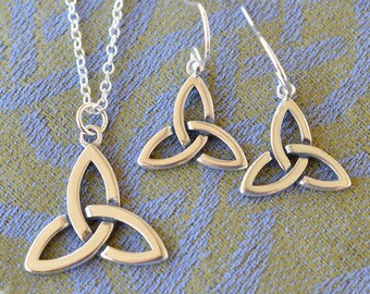 Gift Set: Classic Trinity Knot Sterling Silver Earrings and Necklace