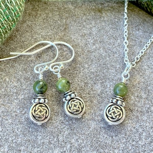 Donegal Town Connemara Marble Celtic Knot Earrings and Necklace Set