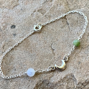Moonlight over Hill of Tara Sterling Silver Bracelet with Rainbow Moonstone and Connemara Marble