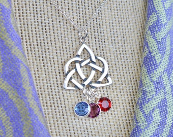 Family Birthstone Eternal Heart Sterling Silver Celtic Knot Necklace