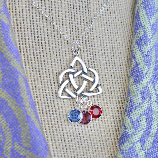 Collier noeud celtique en argent sterling, coeur éternel, pierre de naissance