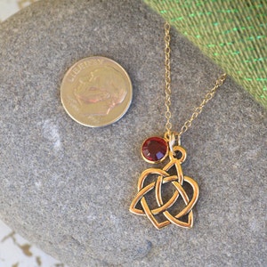 Petite Gold Eternal Heart Celtic Knot Necklace with Gold European Crystal Channel Cut Birthstone image 2