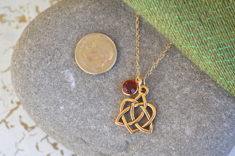Petite Gold Eternal Heart Celtic Knot Necklace with Gold European Crystal Channel Cut Birthstone image 2