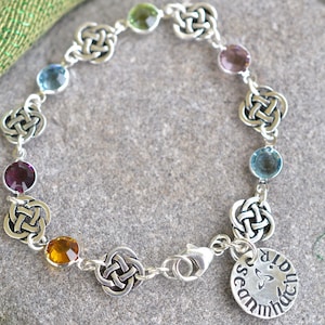 Custom Birthstone Gaelic Grandmother Silver Bracelet