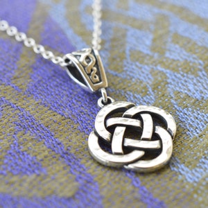 Sterling Silver Hand Hammered Eternal Celtic Knot Necklace with Celtic Bail