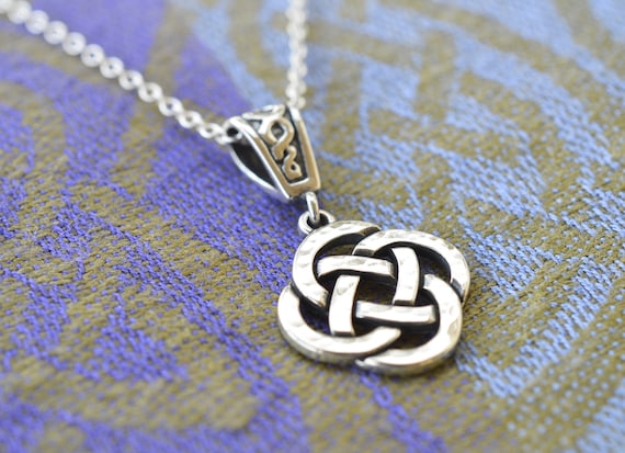 Sterling Silver Hand Hammered Eternal Celtic Knot Necklace with Celtic Bail