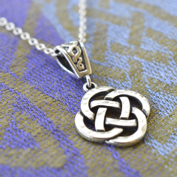 Sterling Silver Hand Hammered Eternal Celtic Knot Necklace with Celtic Bail