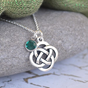 Open Celtic Knot (Large Size) Silver Necklace with European Crystal Birthstone