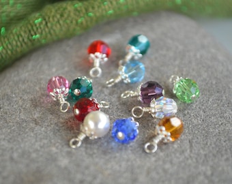 Add a European Crystal Birthstone Charm with Sterling Silver bead cap- January through December Dangle