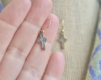 Die Cashel Keltisches Kreuz Bronze und Gold Filled Ohrringe - Kleine Größe