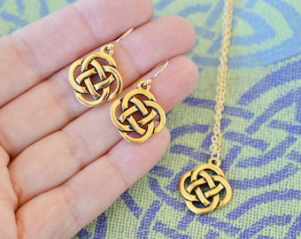 Gift Set: Open Celtic Knot Gold Earrings and Necklace