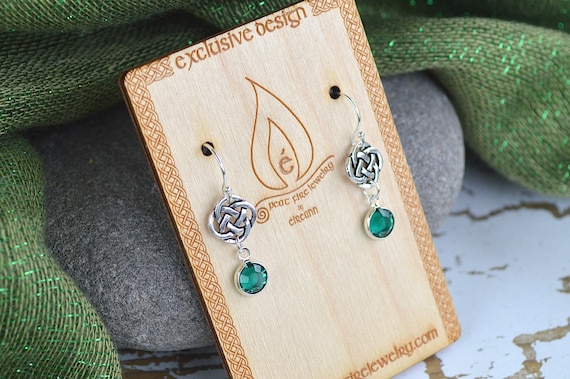 Irish Eternal Knot Silver earrings with Faceted European Crystal Channel Drop Birthstone Wedding Party