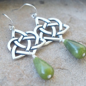 Sister Knot Eternal Heart Solid Sterling Silver Earrings with Teardrop Connemara Marble
