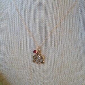 Petite Gold Eternal Heart Celtic Knot Necklace with Gold European Crystal Channel Cut Birthstone image 4