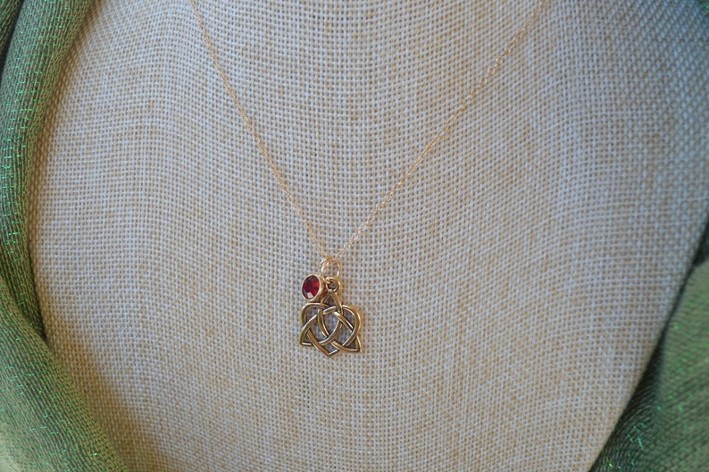 Petite Gold Eternal Heart Celtic Knot Necklace with Gold European Crystal Channel Cut Birthstone image 4