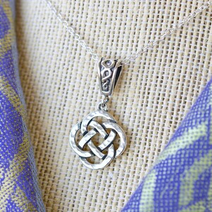 May include: A silver Celtic knot pendant necklace with a delicate chain. The knot is a traditional symbol of love, friendship, and eternity.