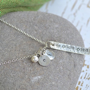 Anam Cara (Soul Mate/Friend in Gaelic) Sterling Silver Necklace with 2 Tiny Initial Charms