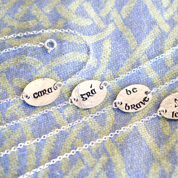 Warrior/Friend/Love/Be Brave Custom Irish Font Stamped Sterling Silver Word Bracelet- One Bracelet