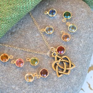 Petite Gold Eternal Heart Celtic Knot Necklace with Gold European Crystal Channel Cut Birthstone image 3