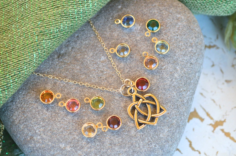 Petite Gold Eternal Heart Celtic Knot Necklace with Gold European Crystal Channel Cut Birthstone image 3