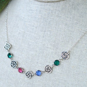 Custom Birthstone Irish Family Necklace with Open Celtic Knots, European Crystals and Sterling silver chain and clasp