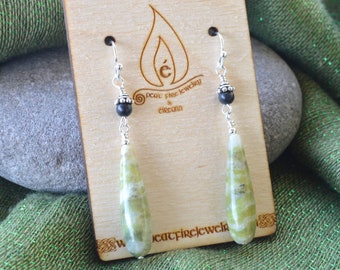 Lough Corrib Connemara Green Marble and Kilkenny Black Marble Sterling Silver Earrings