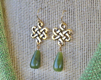 Connemara Marble Rainy Irish Day Eternity Knot Gold Earrings