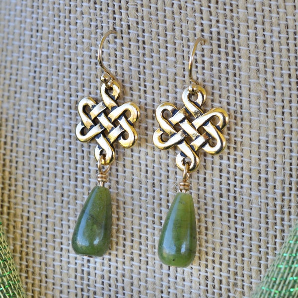 Connemara Marble Rainy Irish Day Eternity Knot Gold Earrings