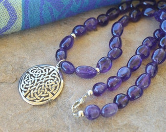 Celtic Shield Fianna Amethyst and Sterling Silver Necklace