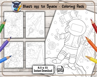 Galactic Adventures: Space-Themed Coloring Pages for Kids - Astronauts, Planets, Rockets, and More!