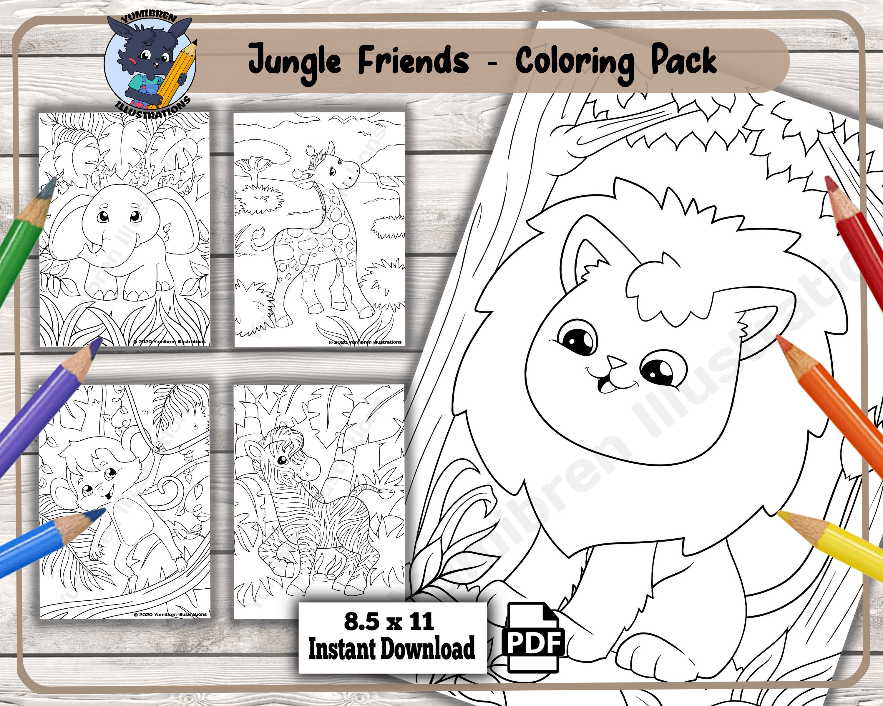 Animal Coloring Pages | 5 Printable Space Coloring Pages for Kids, Boys, Girls, Teens | Animal Birthday Party Activity | Instant Download