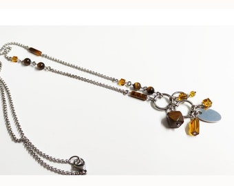 Necklace necklace necklace necklace chain tiger eye pompoms, necklace long necklace necklace, necklace sweater 70 cm stainless steel