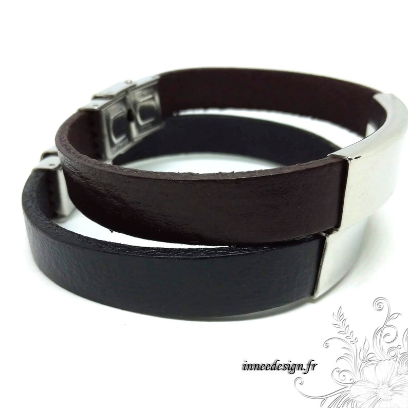 brown or black leather strap Men/'s leather strap wide leather strap and stainless steel metal band