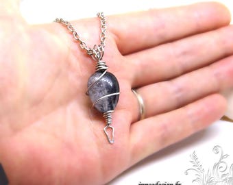 Quartz stone and tourmaline pendant, tip necklace, quartz necklace tourmaline chain 80 cm, necklace necklace necklace