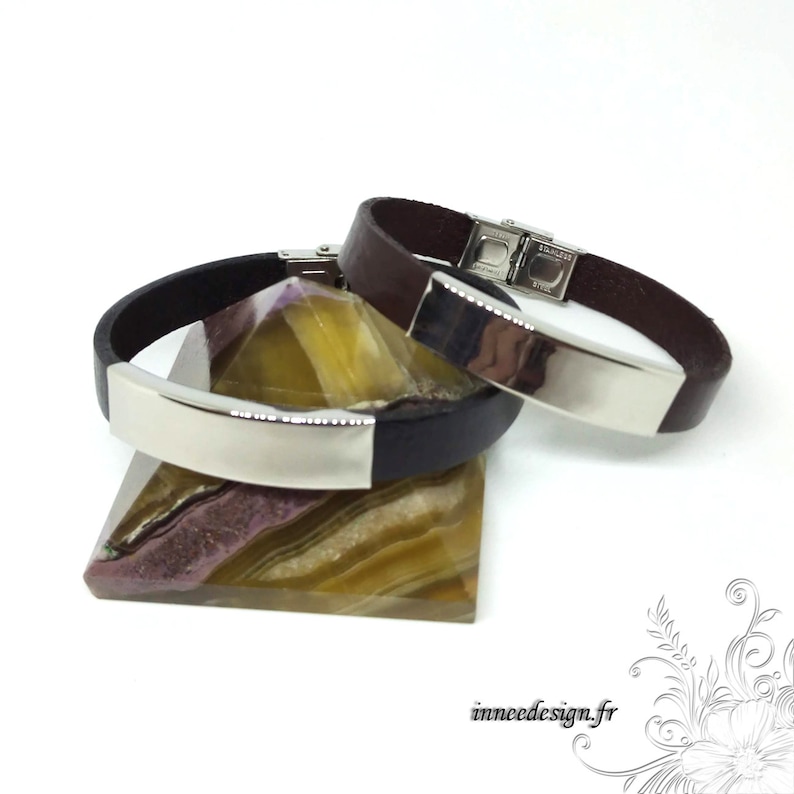 brown or black leather strap Men/'s leather strap wide leather strap and stainless steel metal band
