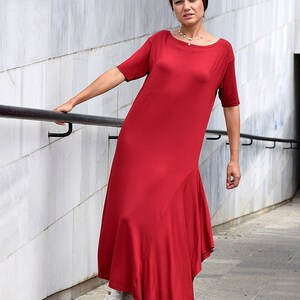 Long Dress. Plus size dress. Red dress. Asymmetric dress. Loose dress Over sized dress. Party dress. Casual dress. UM-196-VL