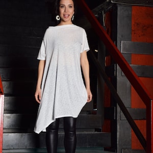 White tunic, extravagant tunic, asymmetric tunic dress, plus size tunic, oversize dress, short sleeved tunic by UM-091-VL