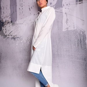 White Shirt, Extra Long Shirt, Asymmetric Shirt, Long Sleeves Shirt, Tunic Shirt, Shirt Dress, Casual Shirt, Summer Shirt, UrbanMood,UM170CO