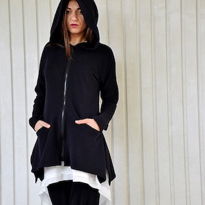 Extravagant black hoodie. Plus size. Quilted cotton jacket. Black sweatshirt. Black blazer. Hoodie. Black hoodie. Urbanmood. Um-188-QC image 1